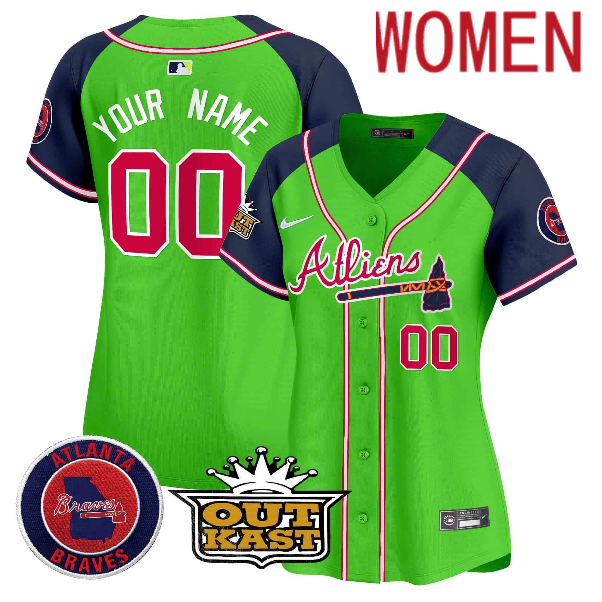 Women Atlanta Braves Green 2024 Nike Atliens Vapor Premier Limited Custom MLB Jersey style 1->customized mlb jersey->Custom Jersey